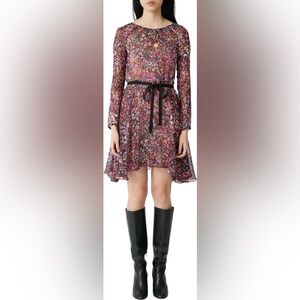 EUC - Maje Long Sleeve Floral 100% Silk Dress. $445 MSRP. (Read description)